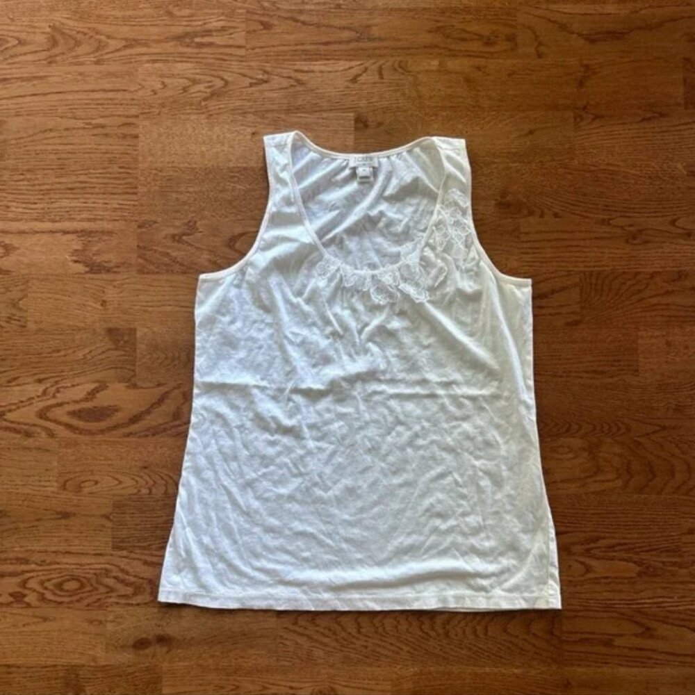 J. Crew Women's Tank Top Ivory Cream Cotton Flower Applique Chiffon XS Scoop